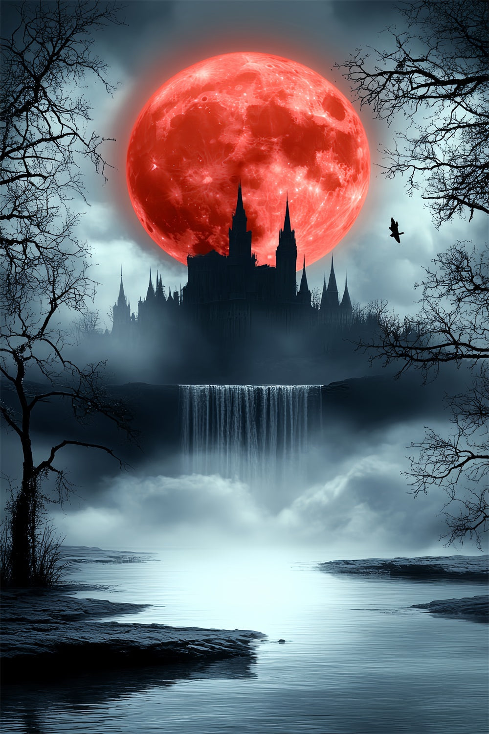 Unheimliches Karmesinrot Mondlicht Schloss Halloween Mond Hintergrund CSH6-111