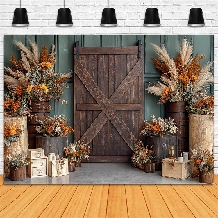Scheunentor-Hintergrund Landhaus-Charme Floral Herbst-Hintergrund CSH6-189