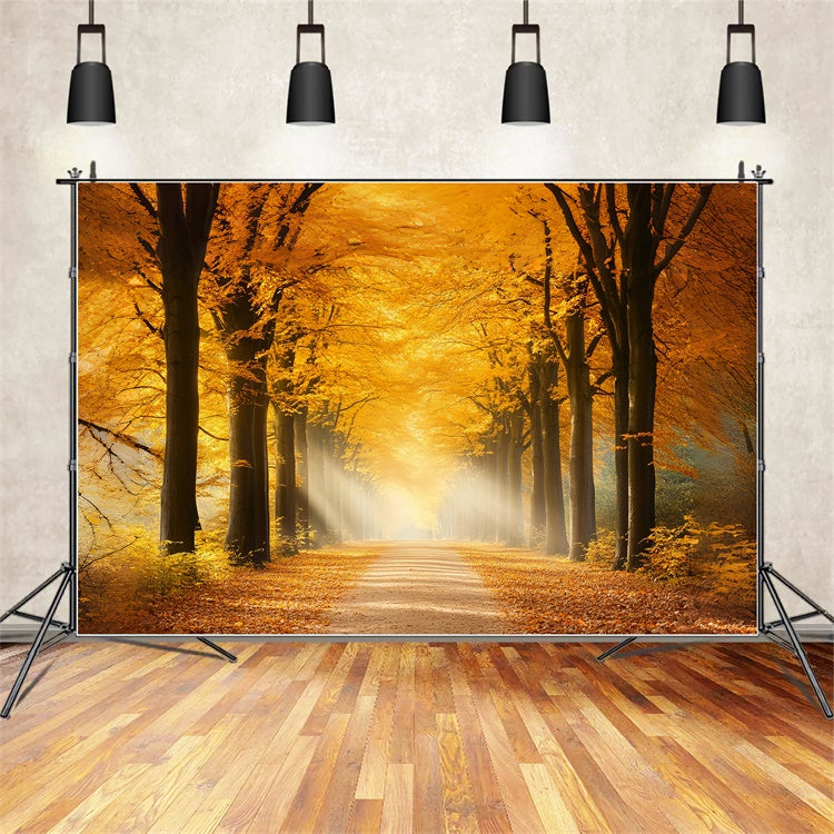 Wald Backdrop Sunlit Amber Path Autumn Leaves Backdrop CSH6-191