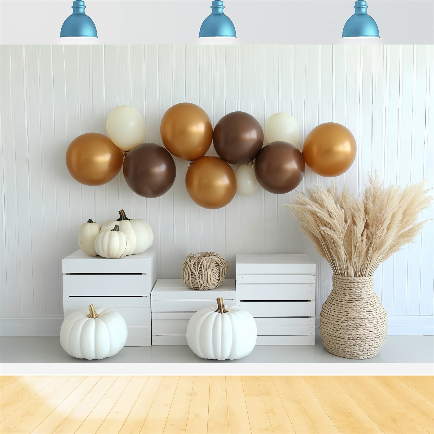 Boho-Hintergrund Creme Kürbis Ballon Herbst Fotohintergründe CSH6-196