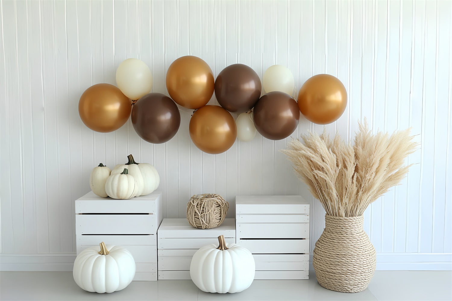 Boho-Hintergrund Creme Kürbis Ballon Herbst Fotohintergründe CSH6-196