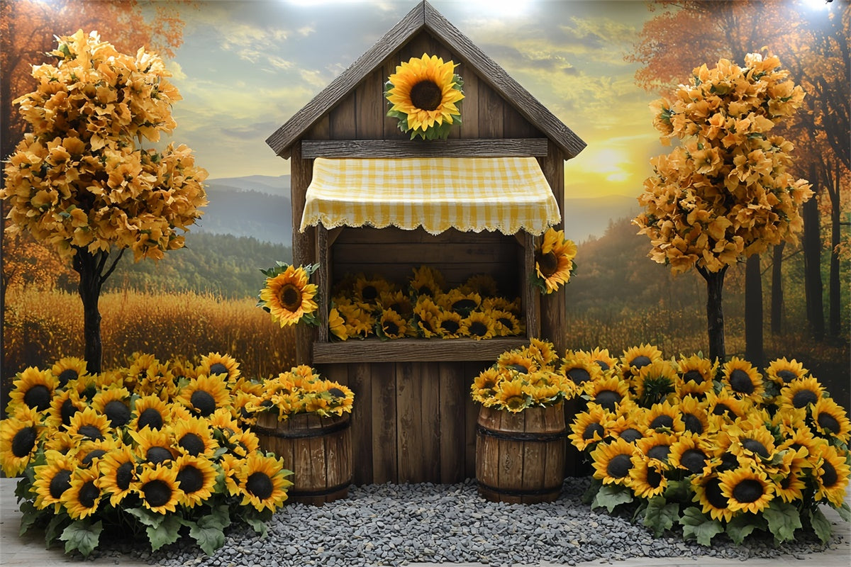 Herbst-Hintergrundbilder Sonnenblumen-Häuschen Rustikaler Hintergrund CSH6-214
