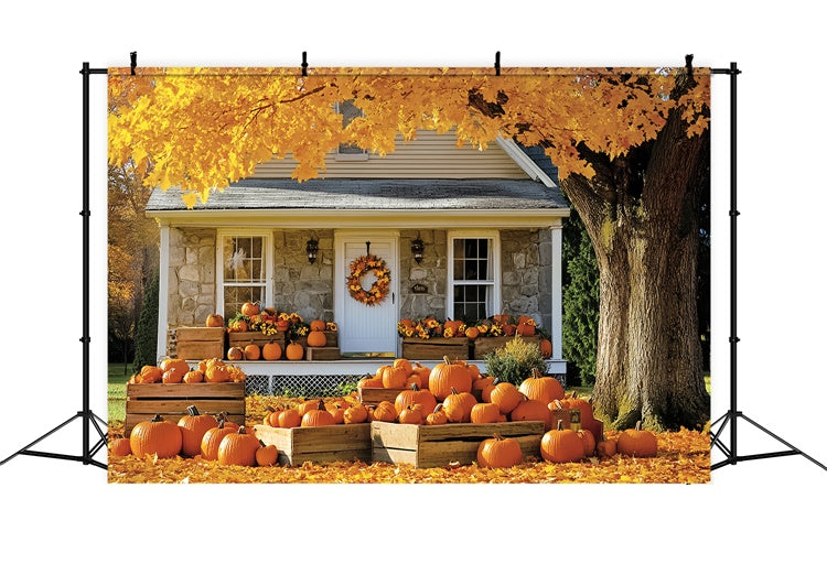 Herbst-Hintergrund für Bilder Golden Tree Cottage Backdrop CSH6-222