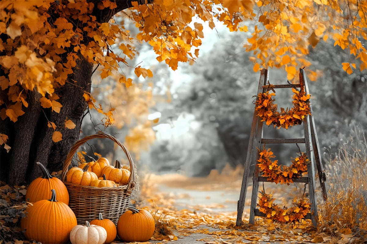 Herbst-Fotohintergrund Ernteleiter Kürbis-Hintergrund CSH6-228