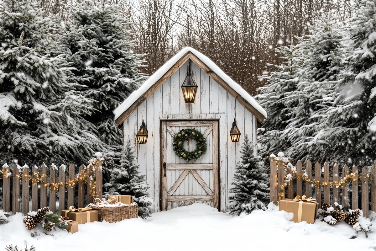 Weihnachten Fotografie Backdrops Rustikale Ferienhütte Backdrop CSH6-269