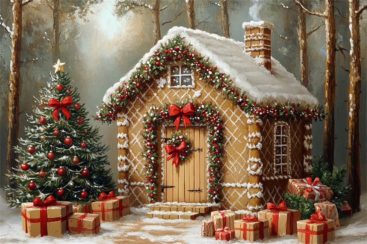 Weihnachten Backdrop für Fotos Frosted Candy Cabin Backdrop CSH6-277