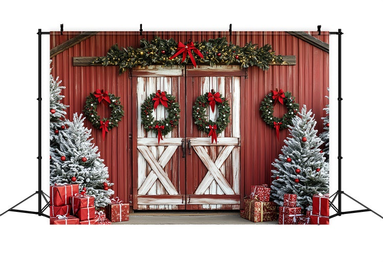 Weihnachten Backdrops für Fotografie Holiday Red Barn Backdrop CSH6-278