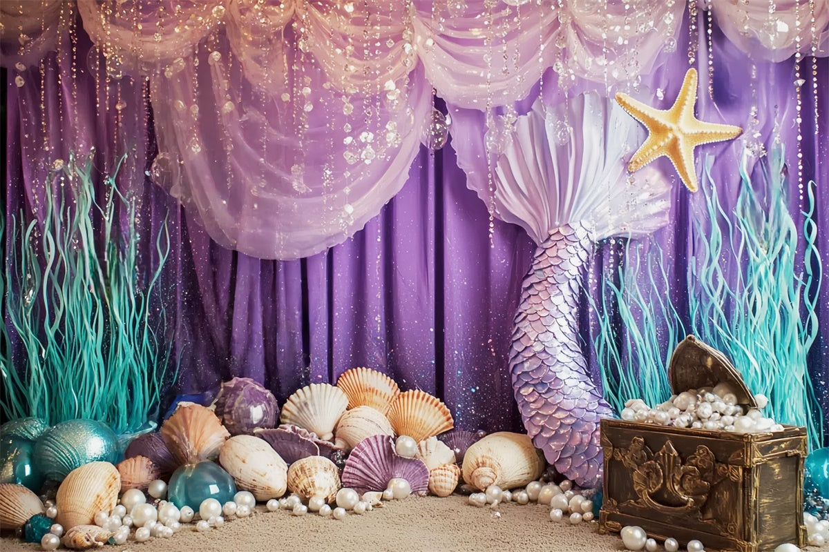 Cake Smash Backdrop Mädchen lila Meerjungfrau Perle Backdrop CSH6-297