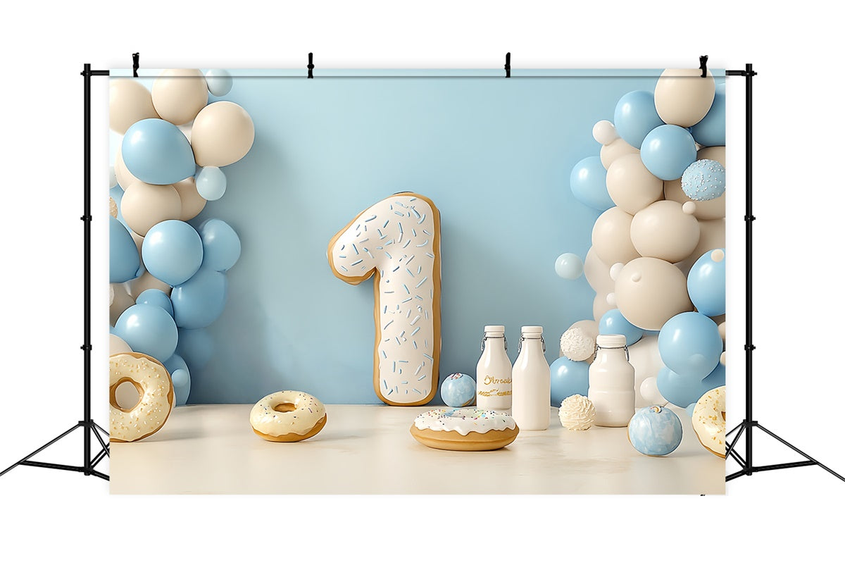 1. Geburtstag Backdrop Creamy Blue Ballon Fiesta Backdrop CSH6-319