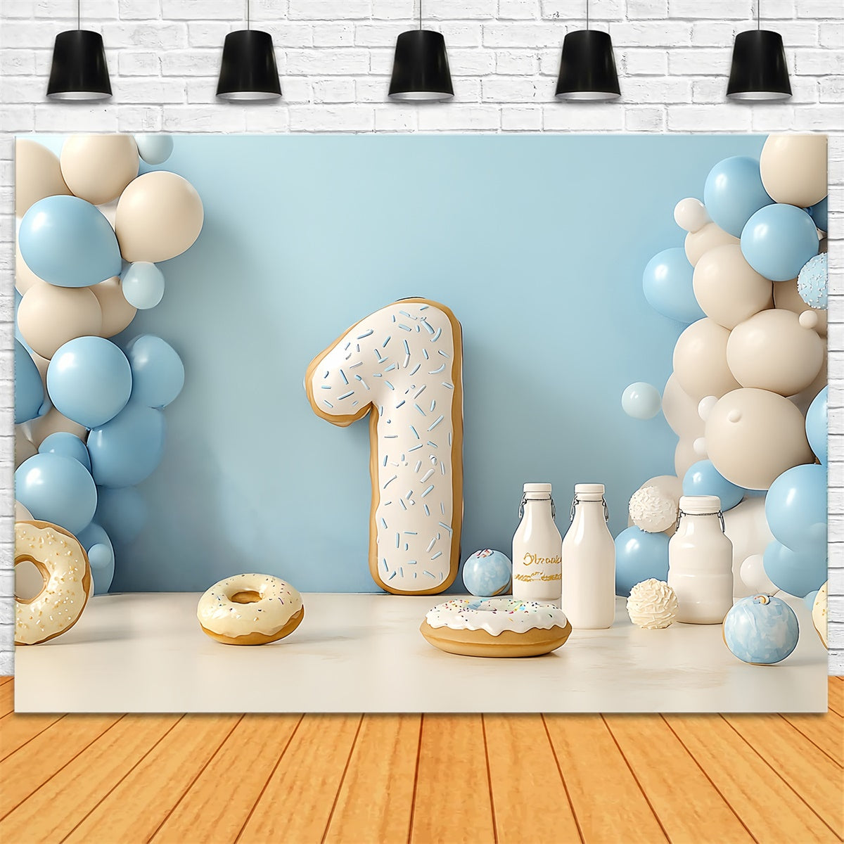 1. Geburtstag Backdrop Creamy Blue Ballon Fiesta Backdrop CSH6-319