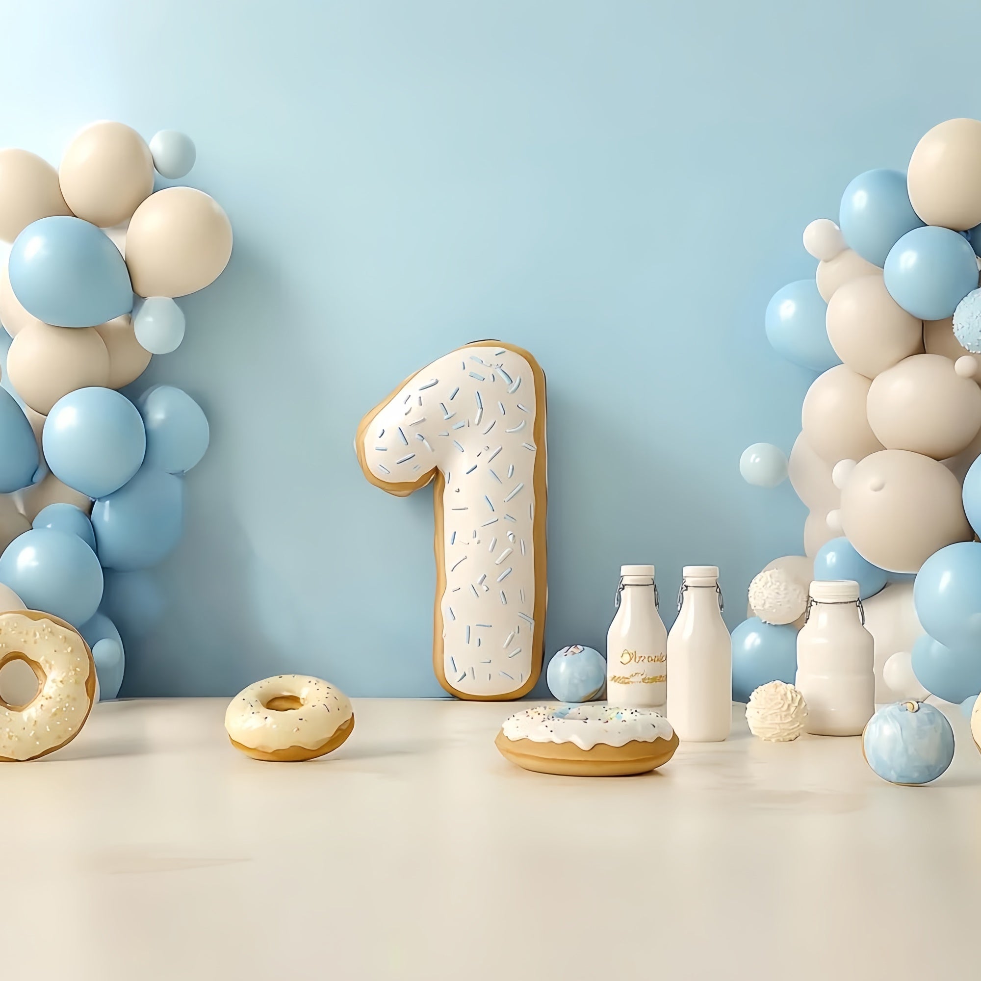 1. Geburtstag Backdrop Creamy Blue Ballon Fiesta Backdrop CSH6-319