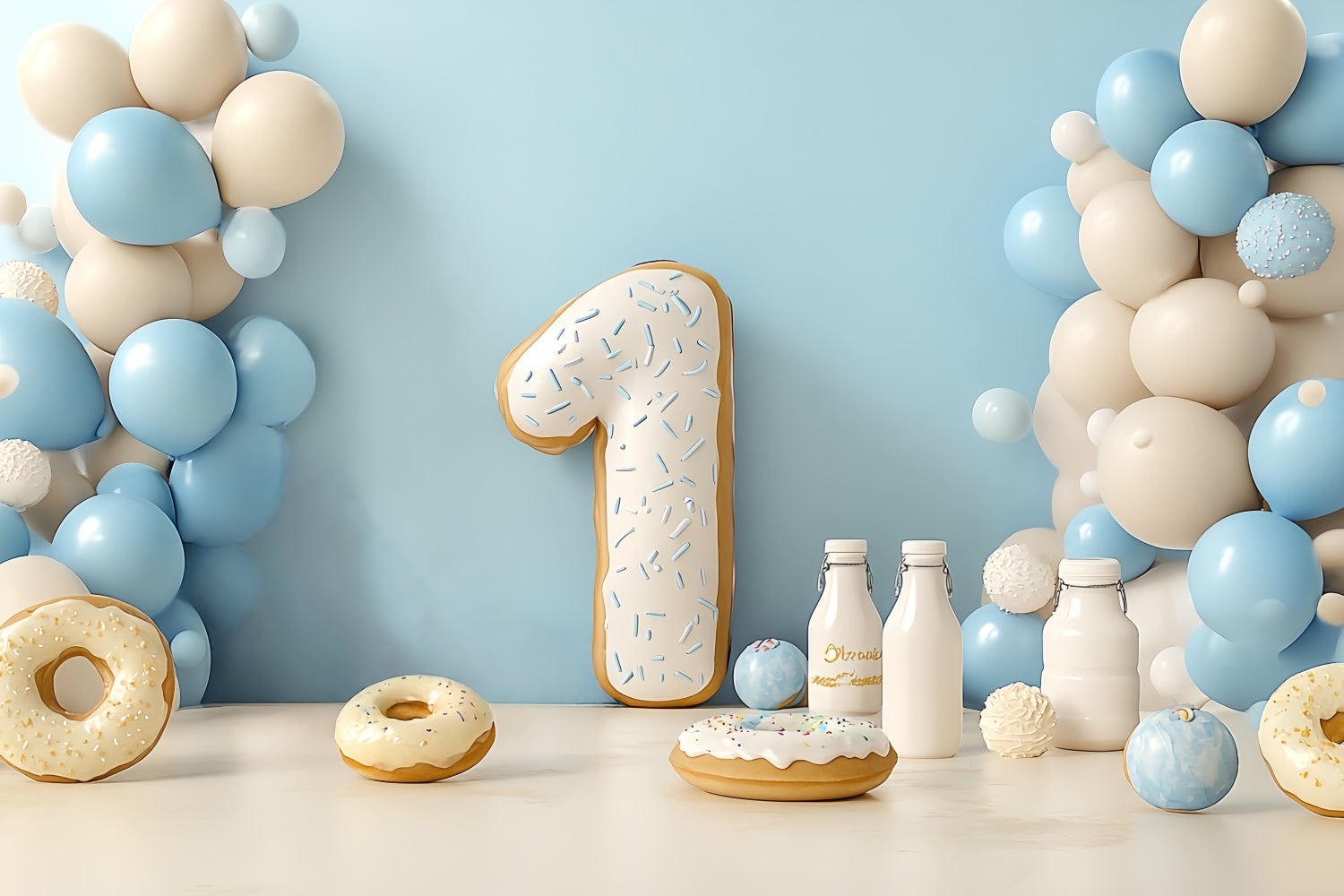 1. Geburtstag Backdrop Creamy Blue Ballon Fiesta Backdrop CSH6-319