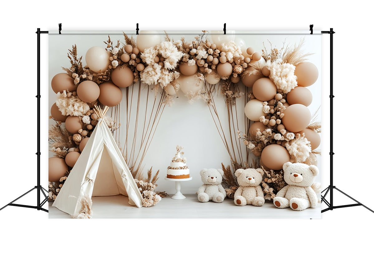 Backdrop für Geburtstag Rustic Teddy Zelt Boho Hintergrund CSH6-321