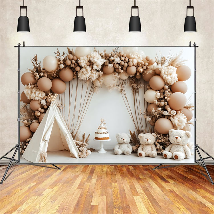 Backdrop für Geburtstag Rustic Teddy Zelt Boho Hintergrund CSH6-321