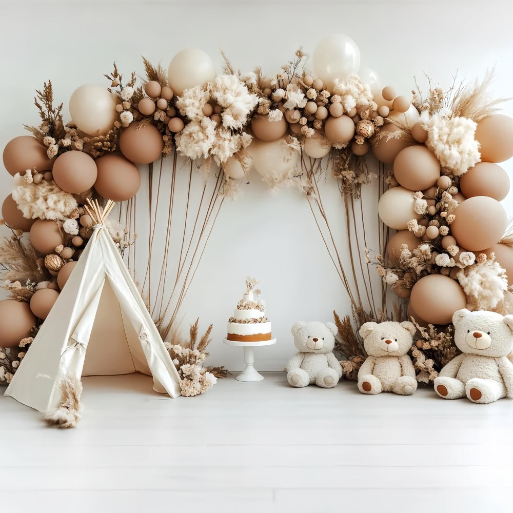 Backdrop für Geburtstag Rustic Teddy Zelt Boho Hintergrund CSH6-321