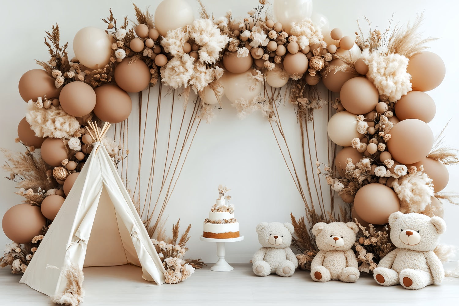 Backdrop für Geburtstag Rustic Teddy Zelt Boho Hintergrund CSH6-321
