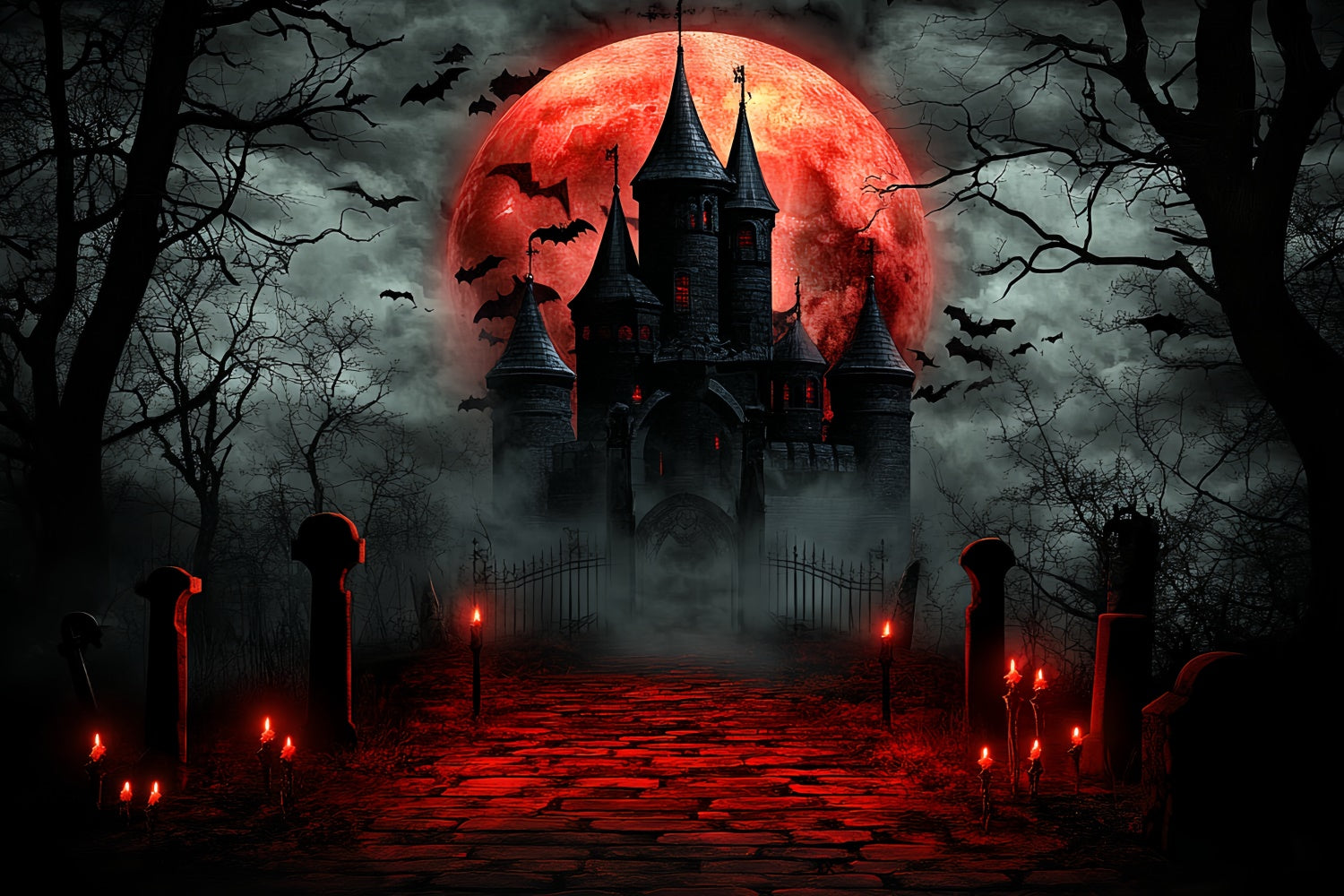 Halloween Moon Backdrop Blutmond Haunted Castle Backdrop CSH6-66