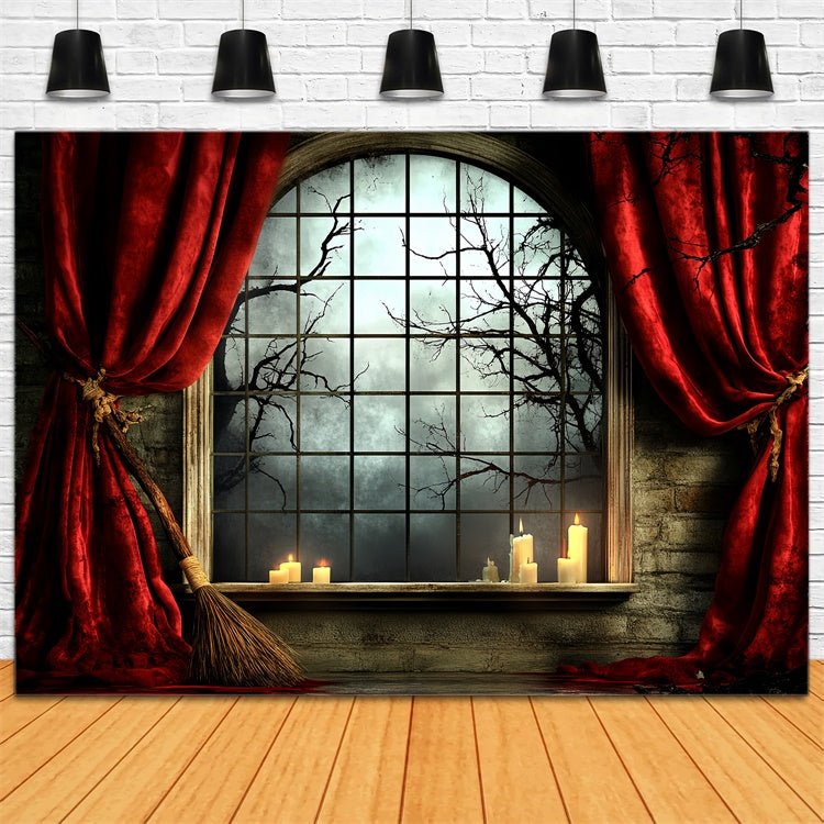 Halloween Fotohintergrund Fenster mondbeschienene Nacht Hintergrund CSH6-74