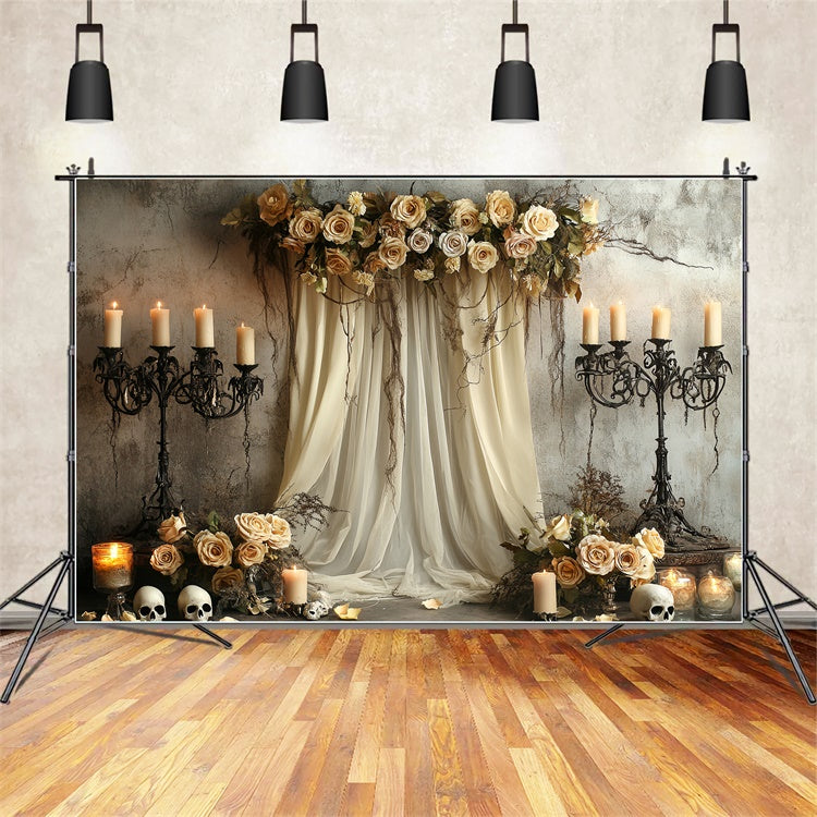 Gruselige Halloween-Hintergrundkulisse Totenkopf-Altar Gothic-Rose-Hintergrundkulisse CSH6-96
