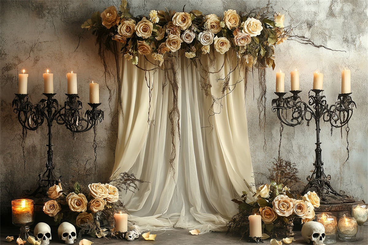 Gruselige Halloween-Hintergrundkulisse Totenkopf-Altar Gothic-Rose-Hintergrundkulisse CSH6-96