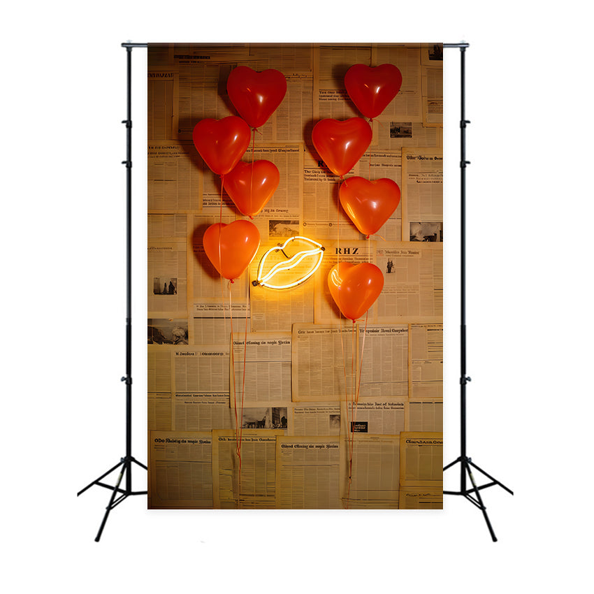 Zeitungs-Valentinstag-Hintergrund Herzballons Neon-Lippen Valentinstag-Hintergrund-Ideen CSH61-109