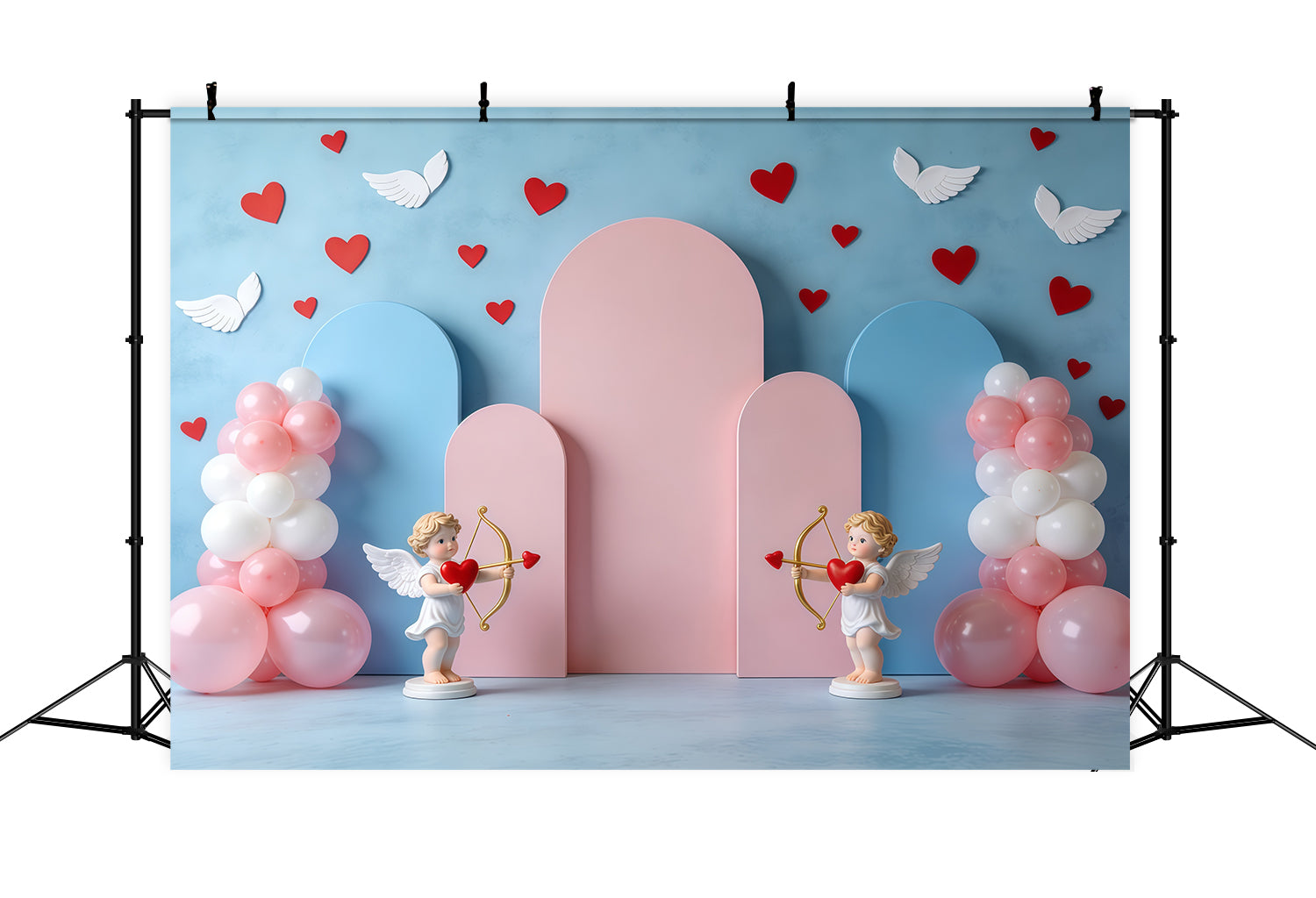 Cupido-Valentinstag-Hintergrund Pastellfarbene Ballonbögen Valentinstag-Hintergründe für Fotos CSH61-111