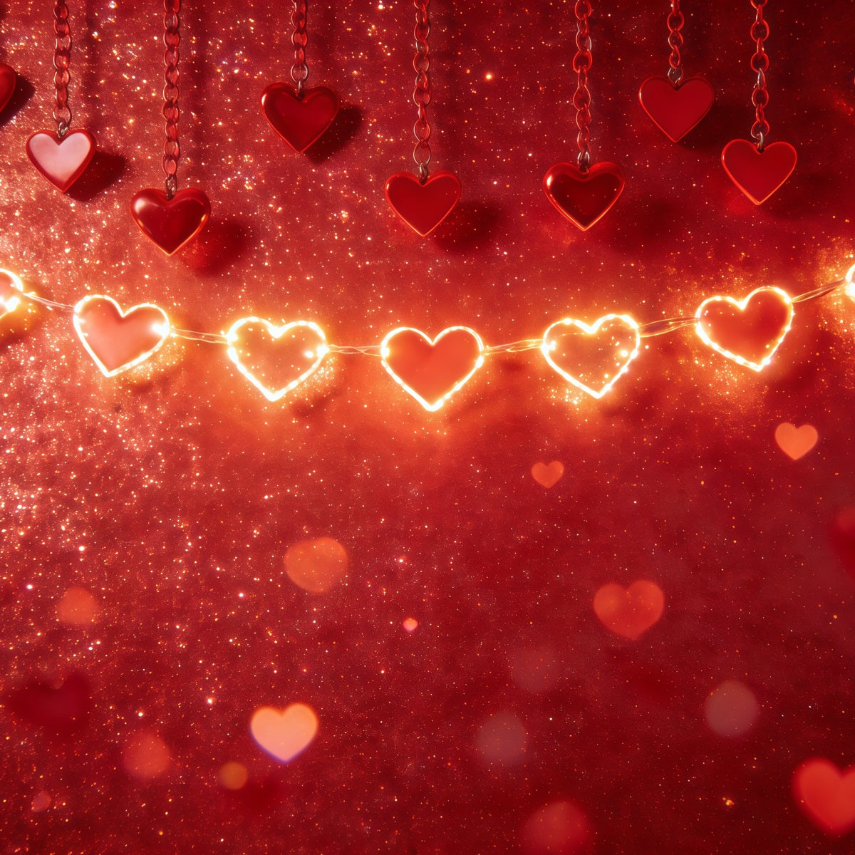Glitzernder Valentinstag-Hintergrund Leuchtende Herzgirlande Valentinstag-Hintergründe für Fotos CSH61-114