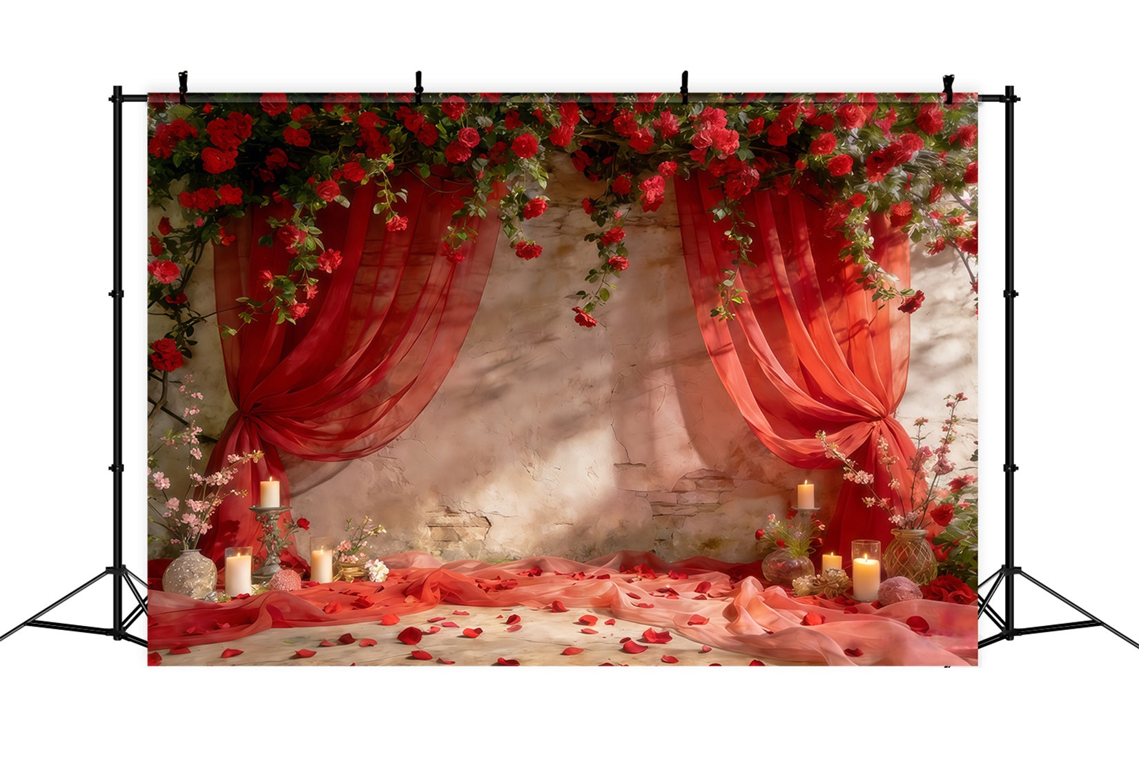 Frühlingsblumen-Hintergrund Romantische rote drapierte Rosen Frühlingsparty-Hintergrund CSH61-121