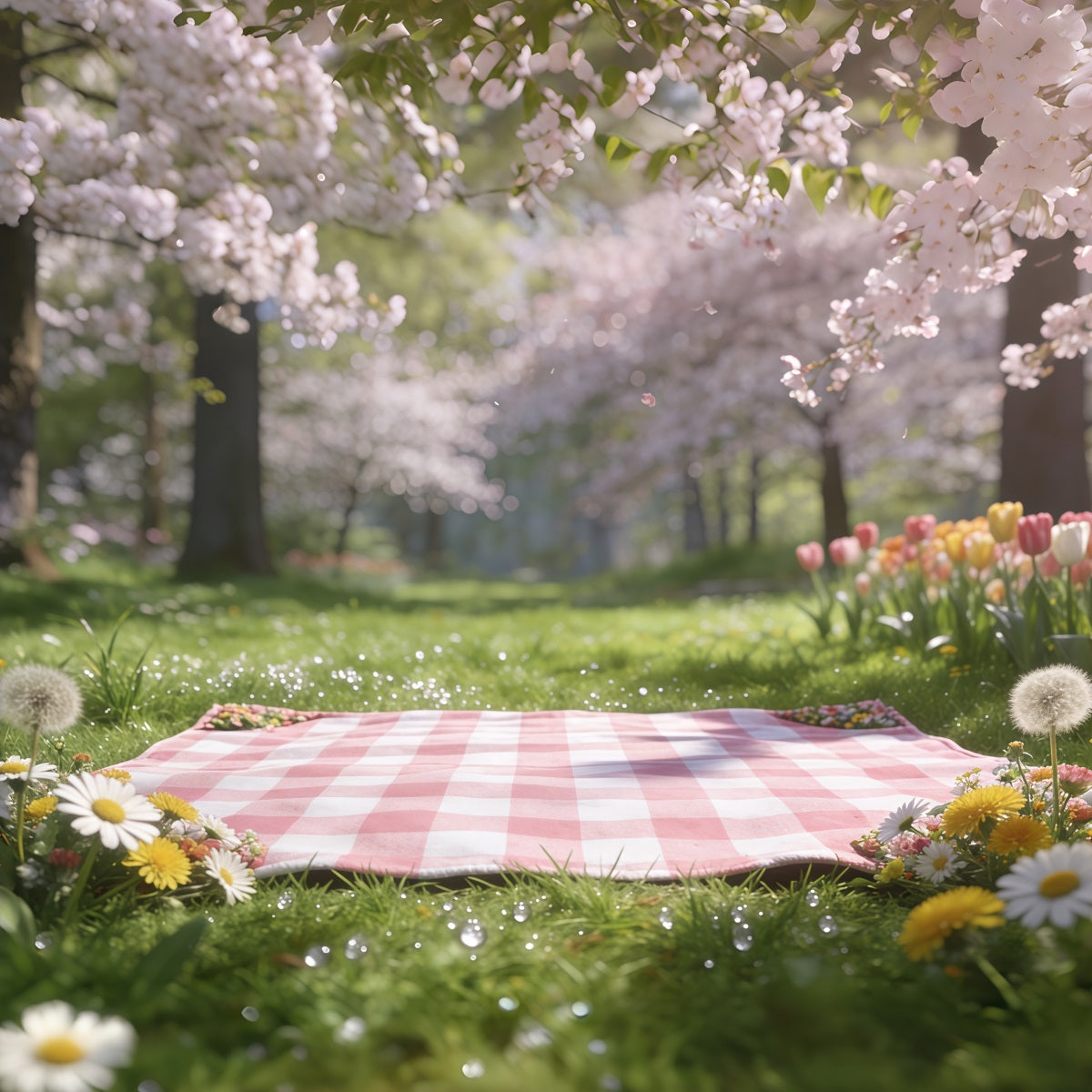 Picknick-Fotokulisse Kirschblüten-Picknickwiese Kulissen für den Frühling CSH61-127