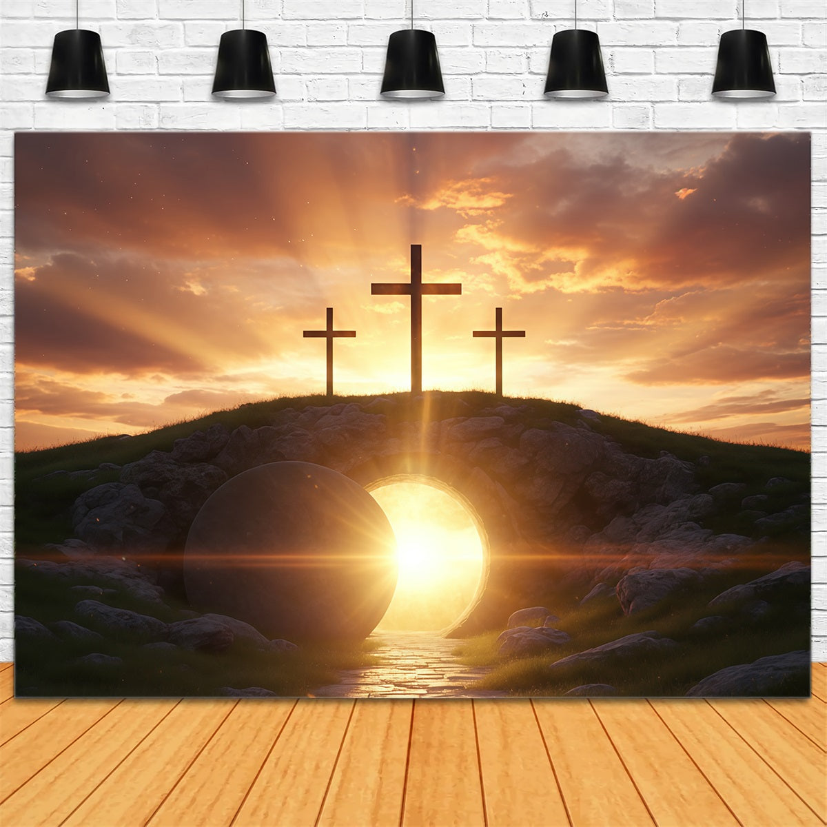 Osterkirche-Hintergrund Auferstehung Sonnenaufgang Leeres Grab Osterhintergründe CSH61-13