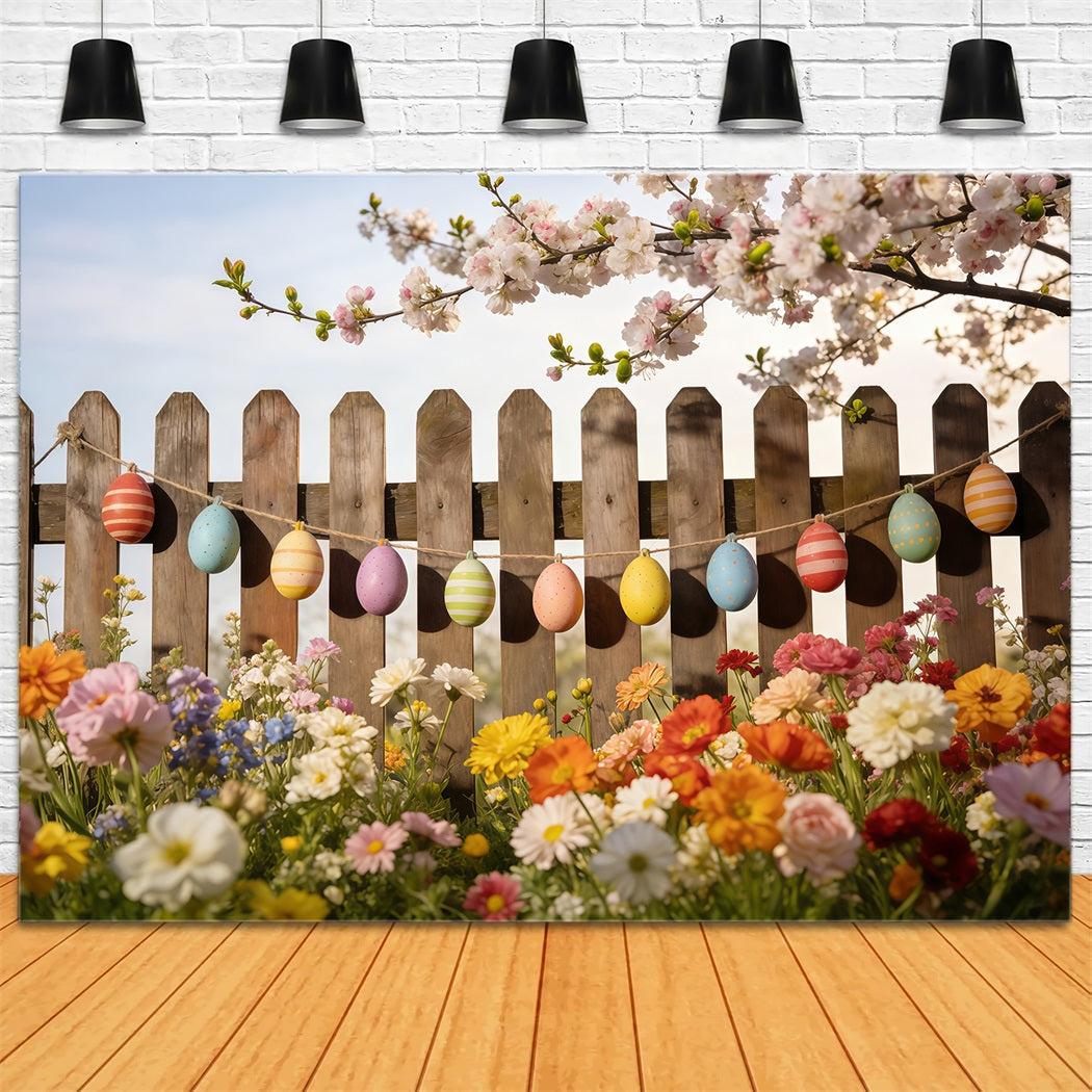 Frühlings-Osterhintergrund Bemalte Eier Gartenzaun Frühlings-Fotokabinenhintergrund CSH61-131