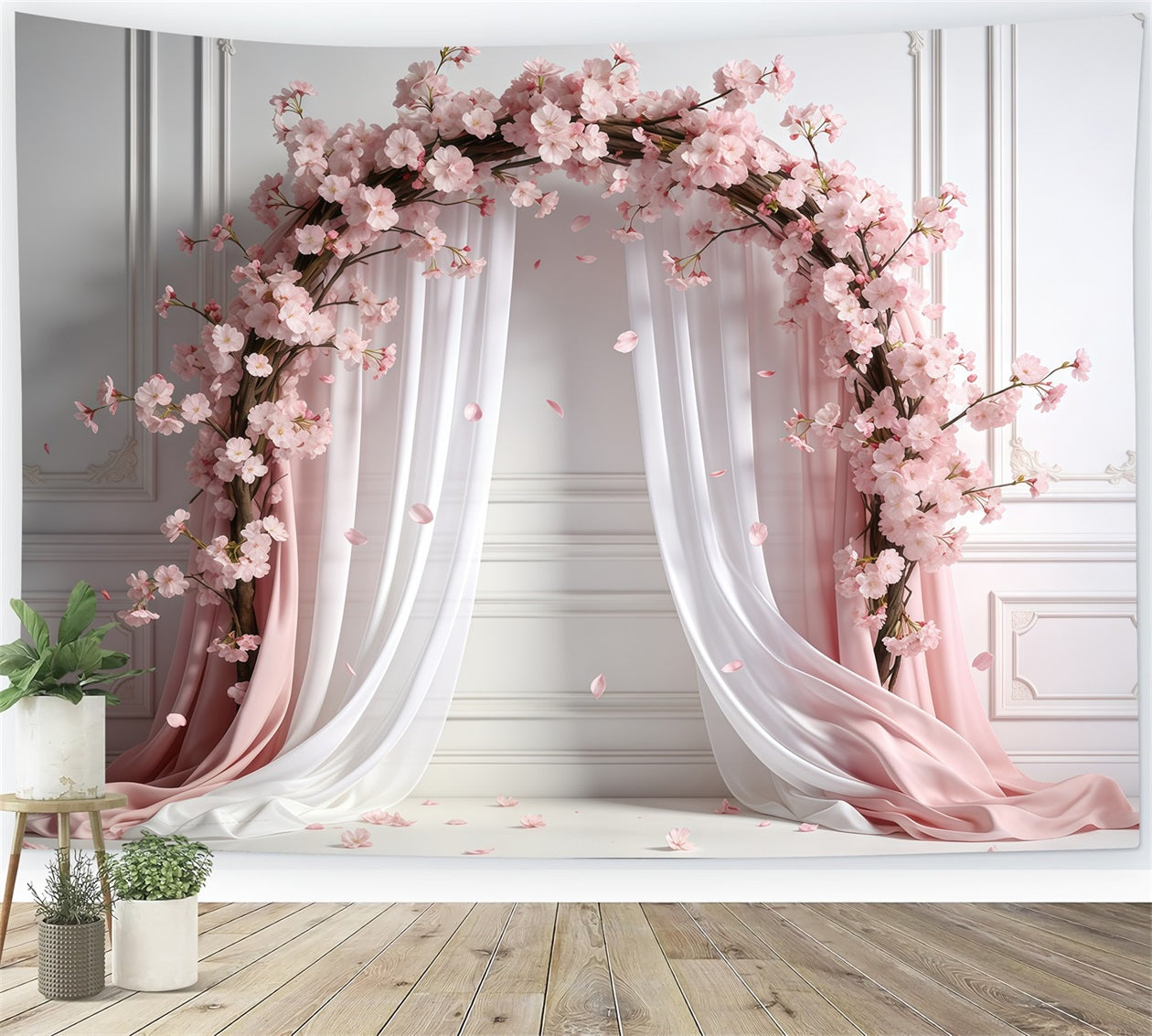 Rosa Kirschblüten-Hintergrund Pastellfarbener drapierter Sakura-Blüten-Frühlingshintergrund für Fotos CSH61-138