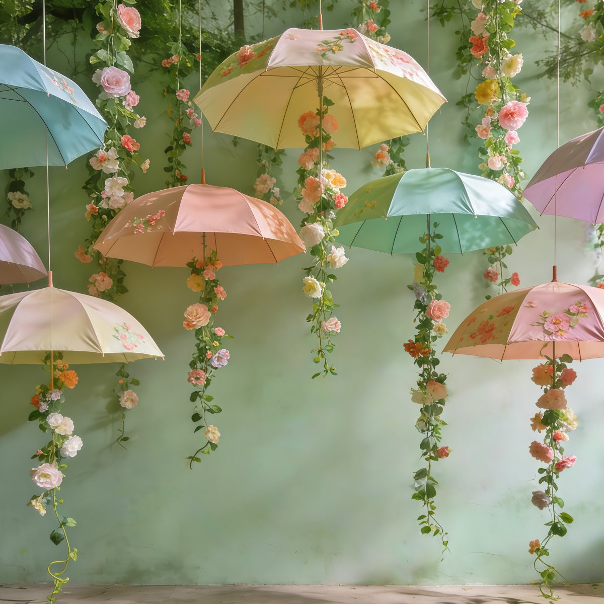 Frühlingsferien-Hintergrund Hängender Regenschirm Blütenbaldachin Frühlingshintergrund CSH61-148