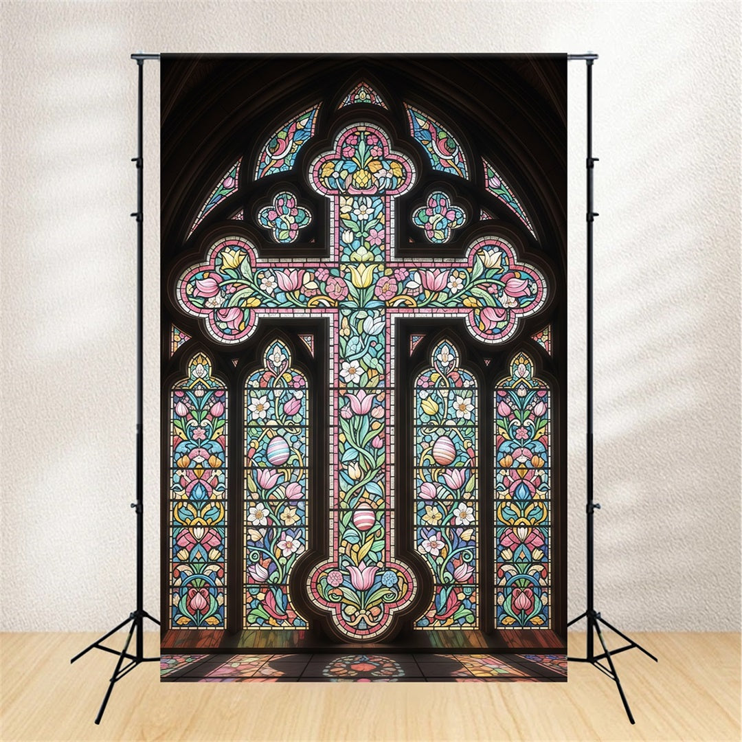 Buntglasfenster-Hintergrund Kathedrale Kreuz Verziert Gotisch Osterhintergründe CSH61-15