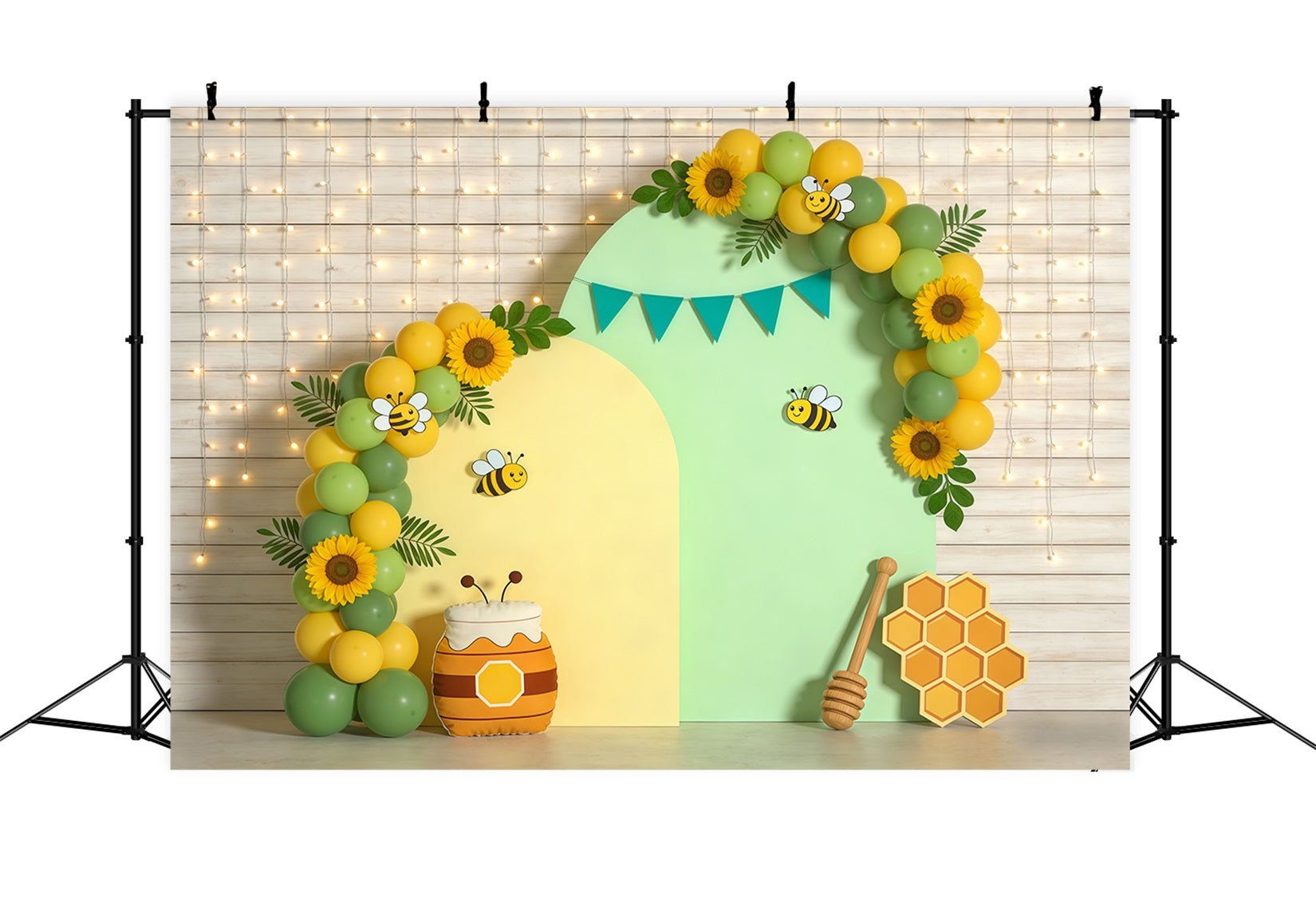Frühlingsgeburtstag Hintergrund Biene Honig Ballonbogen Frühlingshintergründe für Fotografie CSH61-153