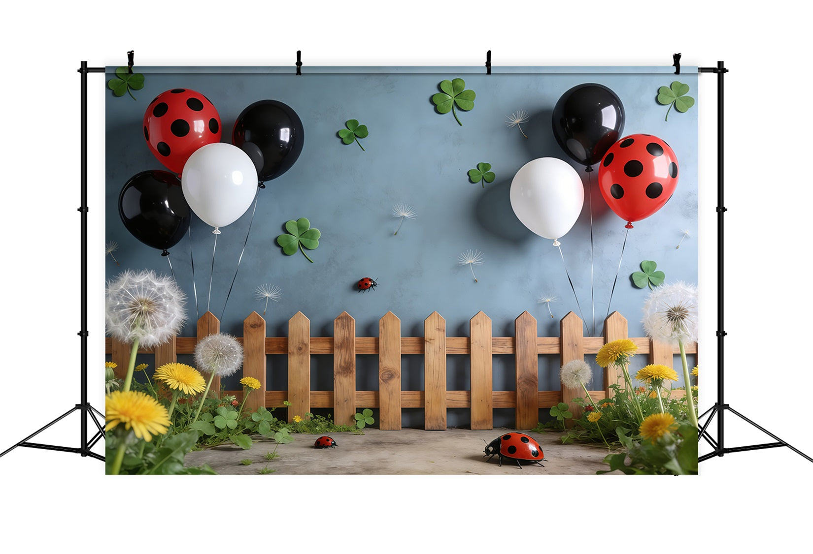 Marienkäfer-Hintergründe Klee-Ballon-Zaun Löwenzahn-Frühlingshintergrund-Ideen CSH61-156