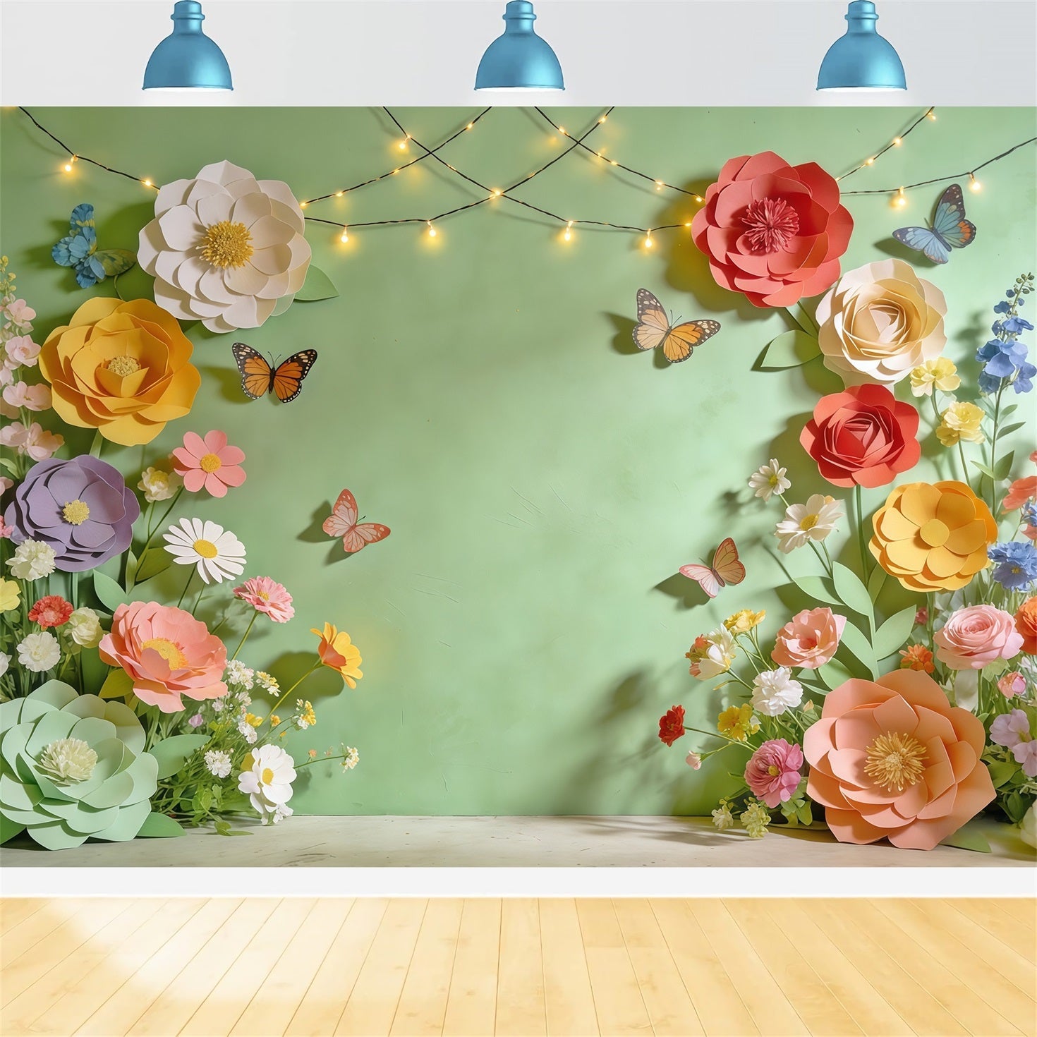 Frühlingspapierblumen-Hintergrund Pastellblumenrahmen Schmetterlingsfotografie-Hintergrund Floral Keine 3D-Blumen CSH61-161