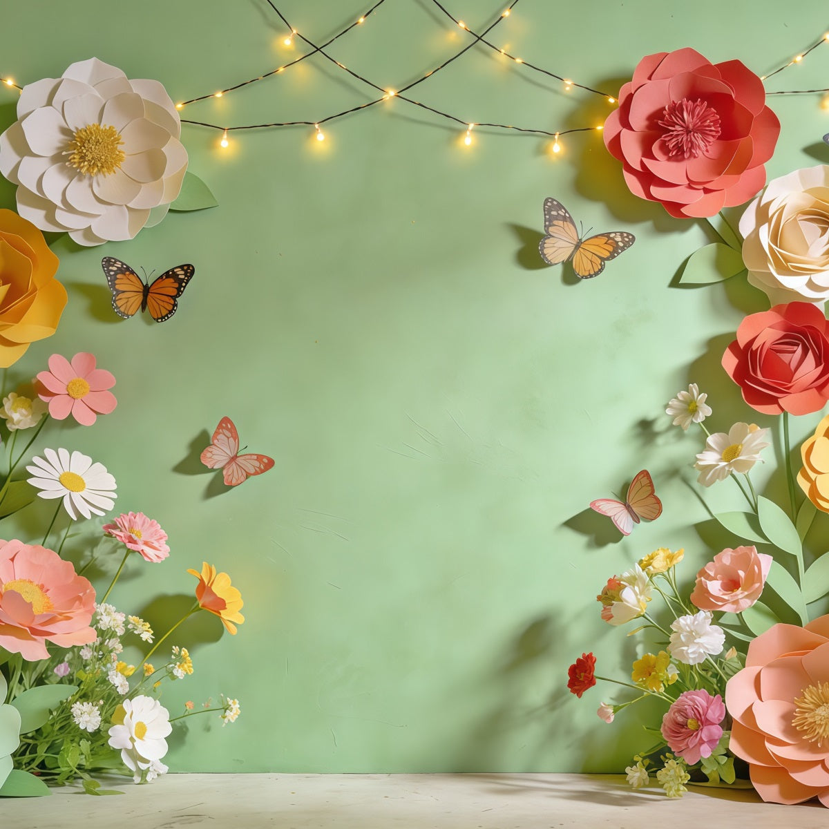 Frühlingspapierblumen-Hintergrund Pastellblumenrahmen Schmetterlingsfotografie-Hintergrund Floral Keine 3D-Blumen CSH61-161