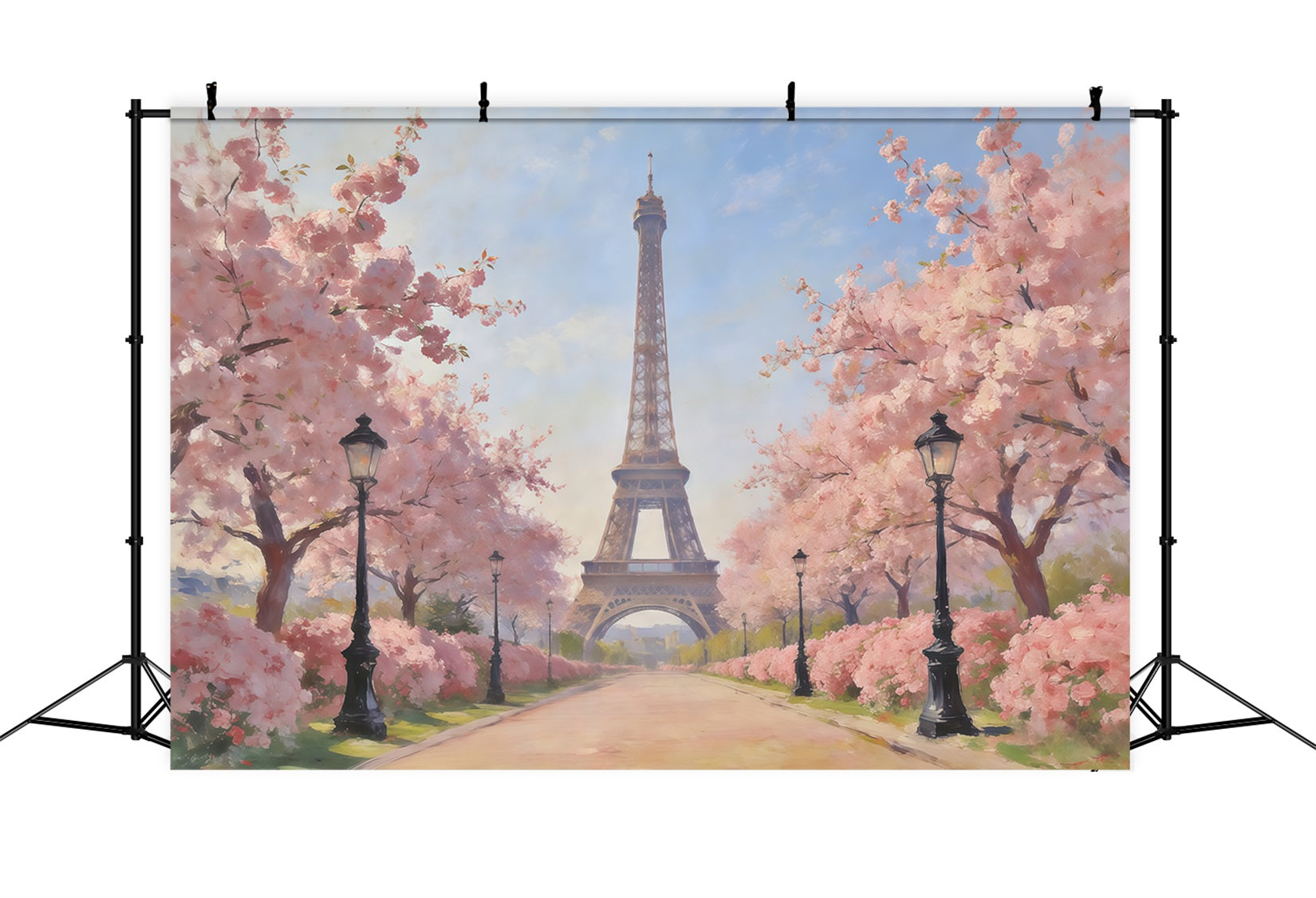Frühlingsölgemälde-Hintergrund Paris Kirschblütenallee Foto-Hintergrund Frühling CSH61-167