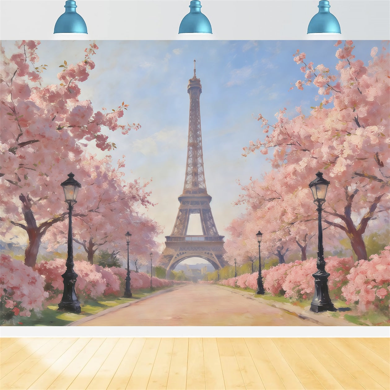 Frühlingsölgemälde-Hintergrund Paris Kirschblütenallee Foto-Hintergrund Frühling CSH61-167