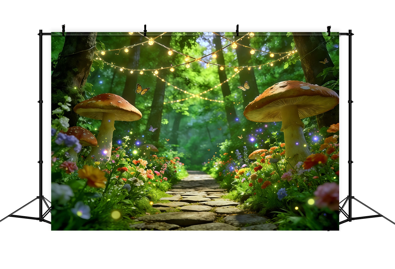 Frühlingswaldweg-Hintergrund Verzauberter Pilz-Lichtweg Frühlingsbild-Hintergrund CSH61-170
