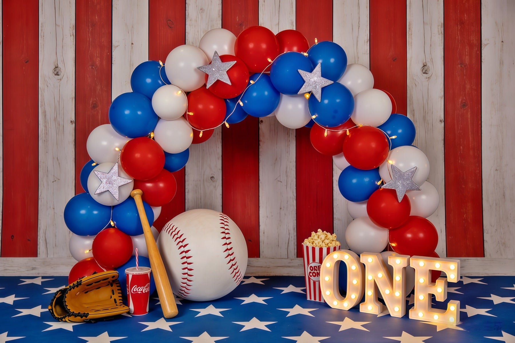 Baseball-Fotografie-Hintergrund Ballonbogen 1. Geburtstag Sport-Hintergrund CSH61-173