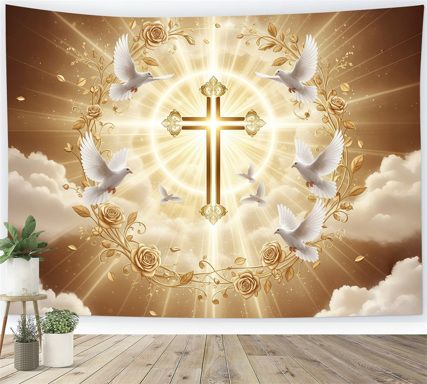Kirche Osterhintergründe Goldener Glanz Kreuz Singvögel Osterhintergrund Ideen CSH61-18