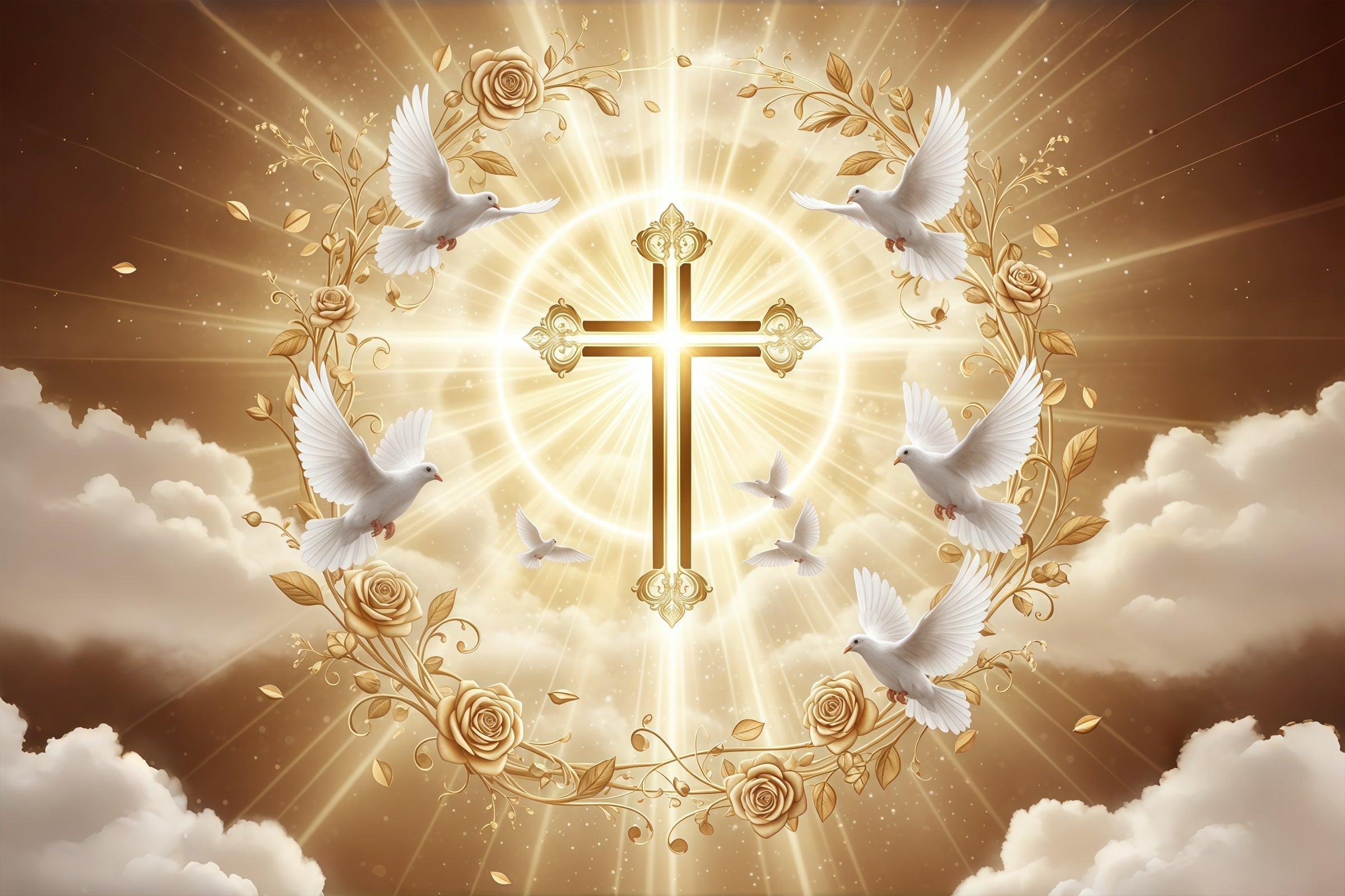 Kirche Osterhintergründe Goldener Glanz Kreuz Singvögel Osterhintergrund Ideen CSH61-18