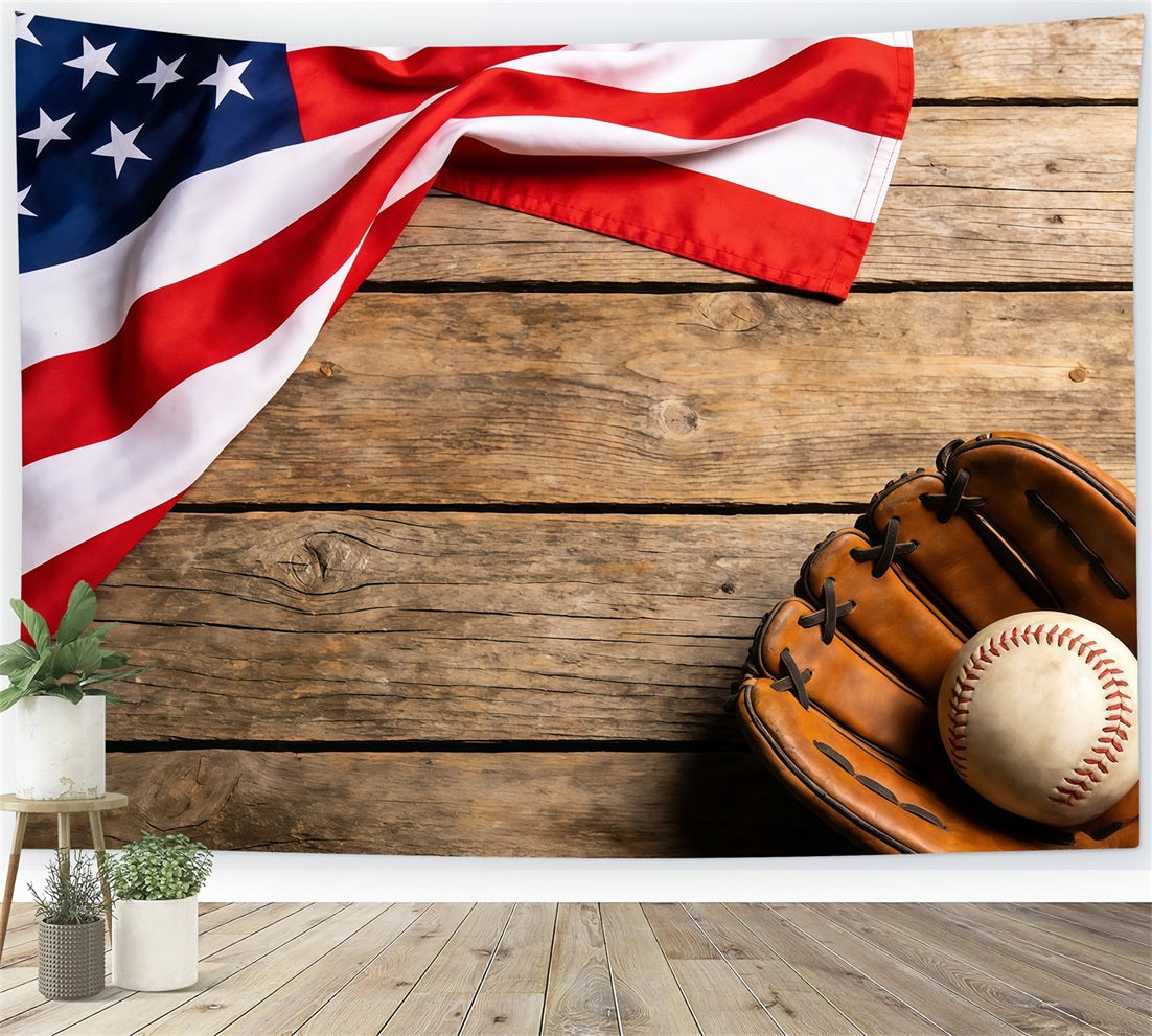 Baseball-Fotografie-Hintergrund Patriotische Flagge Handschuh Holz Sport-Foto-Hintergrund CSH61-186