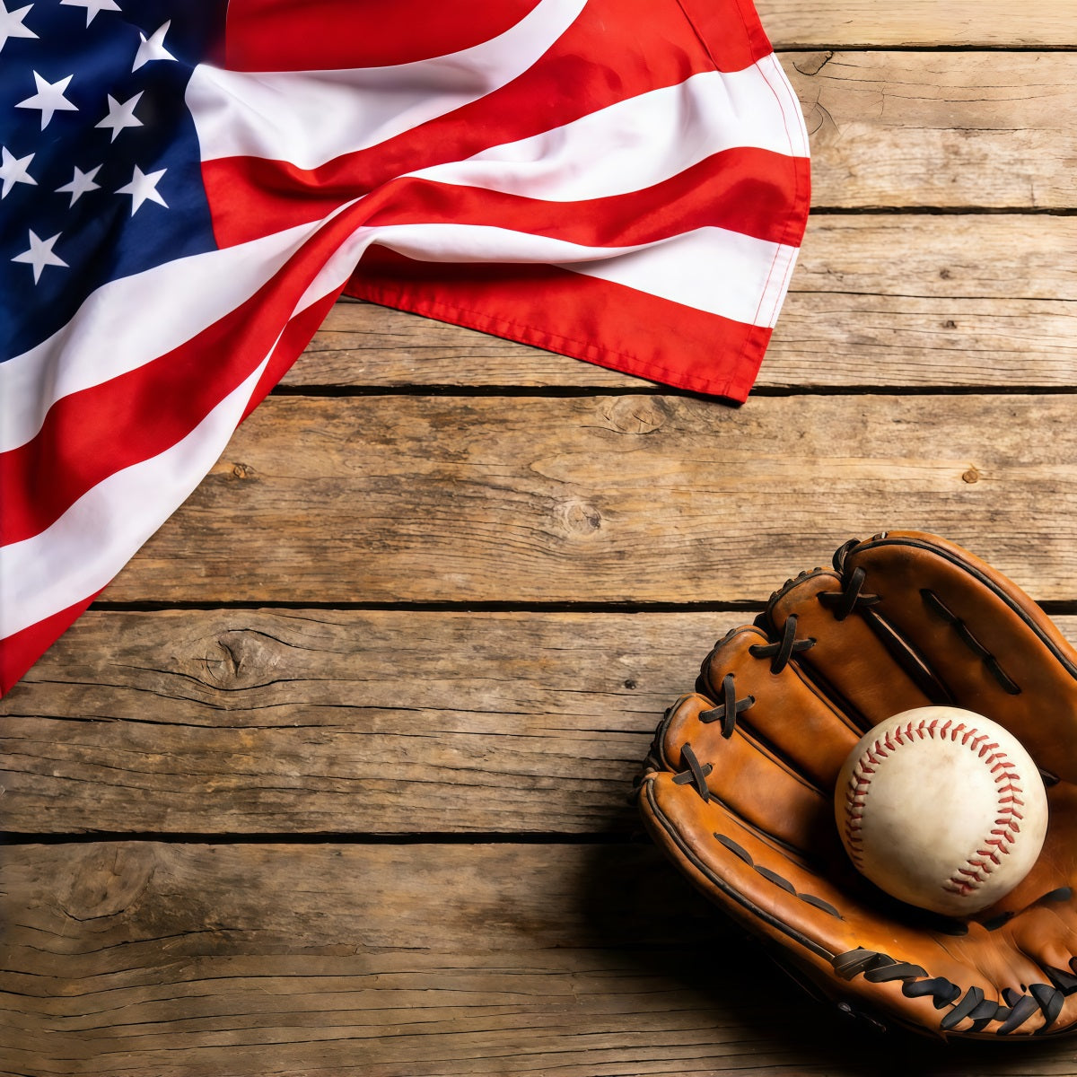 Baseball-Fotografie-Hintergrund Patriotische Flagge Handschuh Holz Sport-Foto-Hintergrund CSH61-186