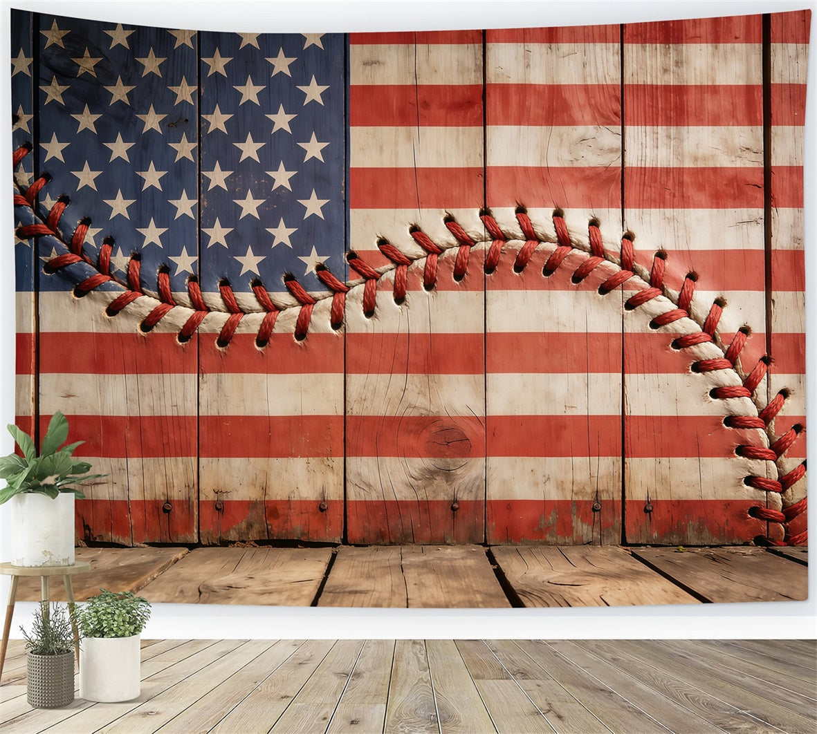 Baseball-Hintergründe Rustikal Patriotisch Holzflagge Sport-Fotohintergründe CSH61-193