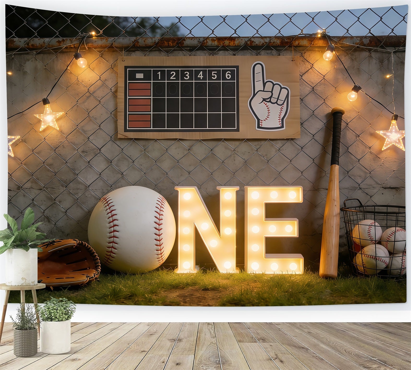 Baseball-Fotohintergrund Erster Geburtstag Dugout-Lichter Sport-Hintergrund CSH61-194