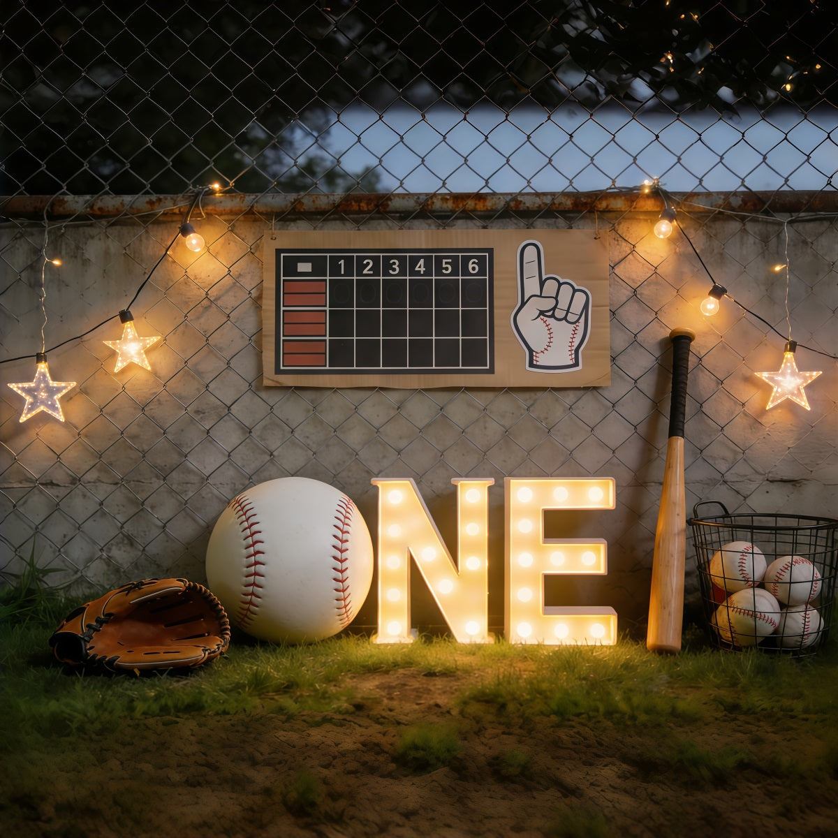 Baseball-Fotohintergrund Erster Geburtstag Dugout-Lichter Sport-Hintergrund CSH61-194