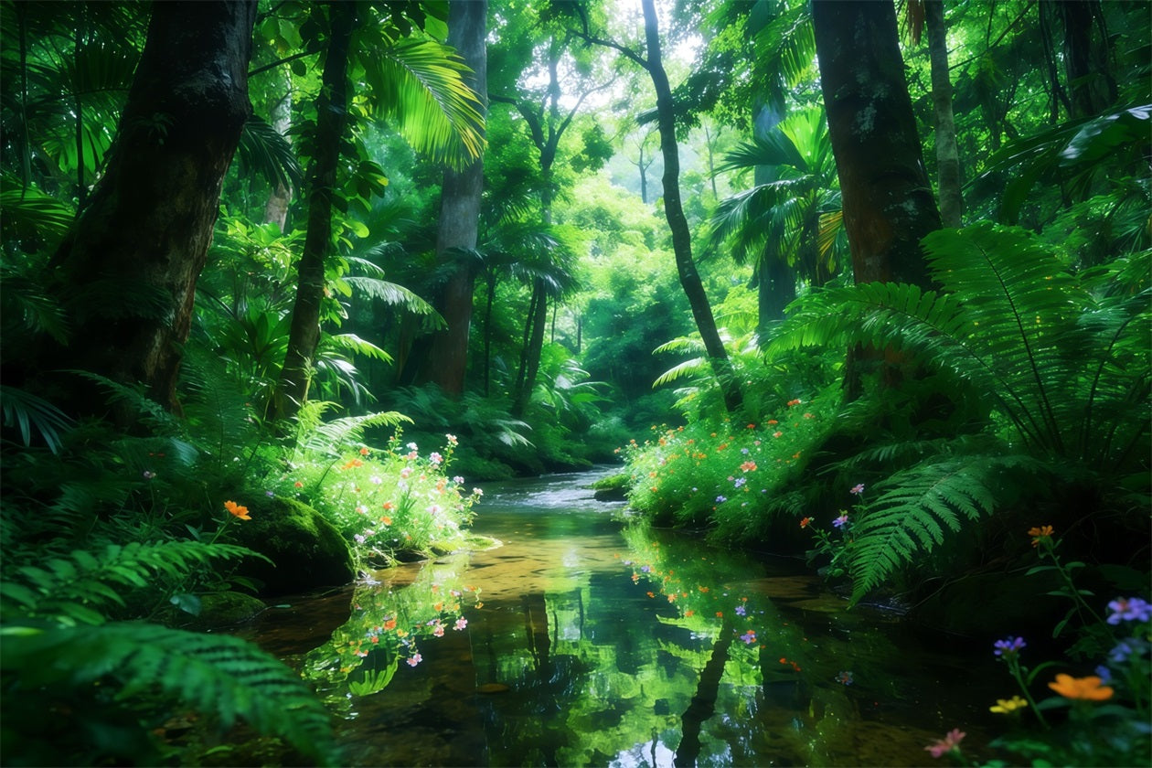 Regenwald-Hintergrund Smaragdgrüner Bach Dschungel Licht Wald-Hintergrund Fotografie CSH61-198